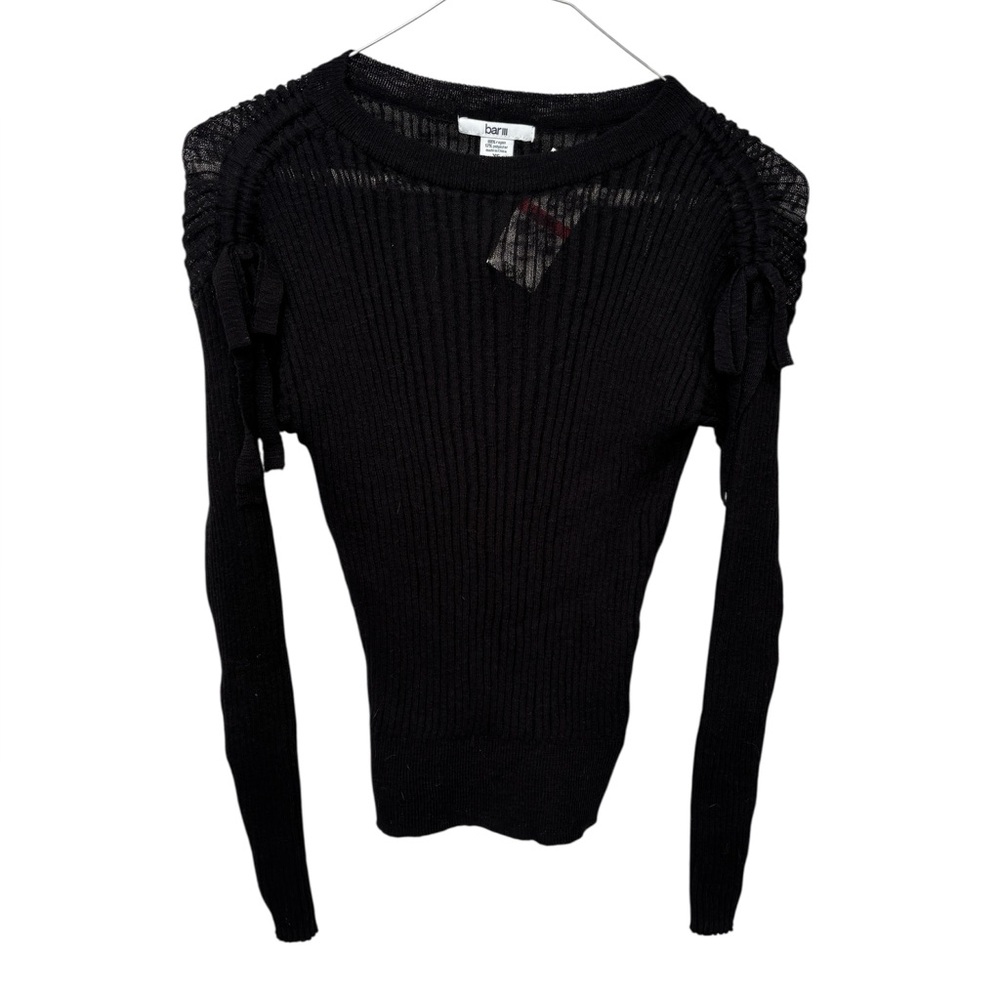 BAR III RIBBED SWEATER WOMEN’s XS BLACK DRAWSTRING BOW DETAIL PULLOVER NWT
